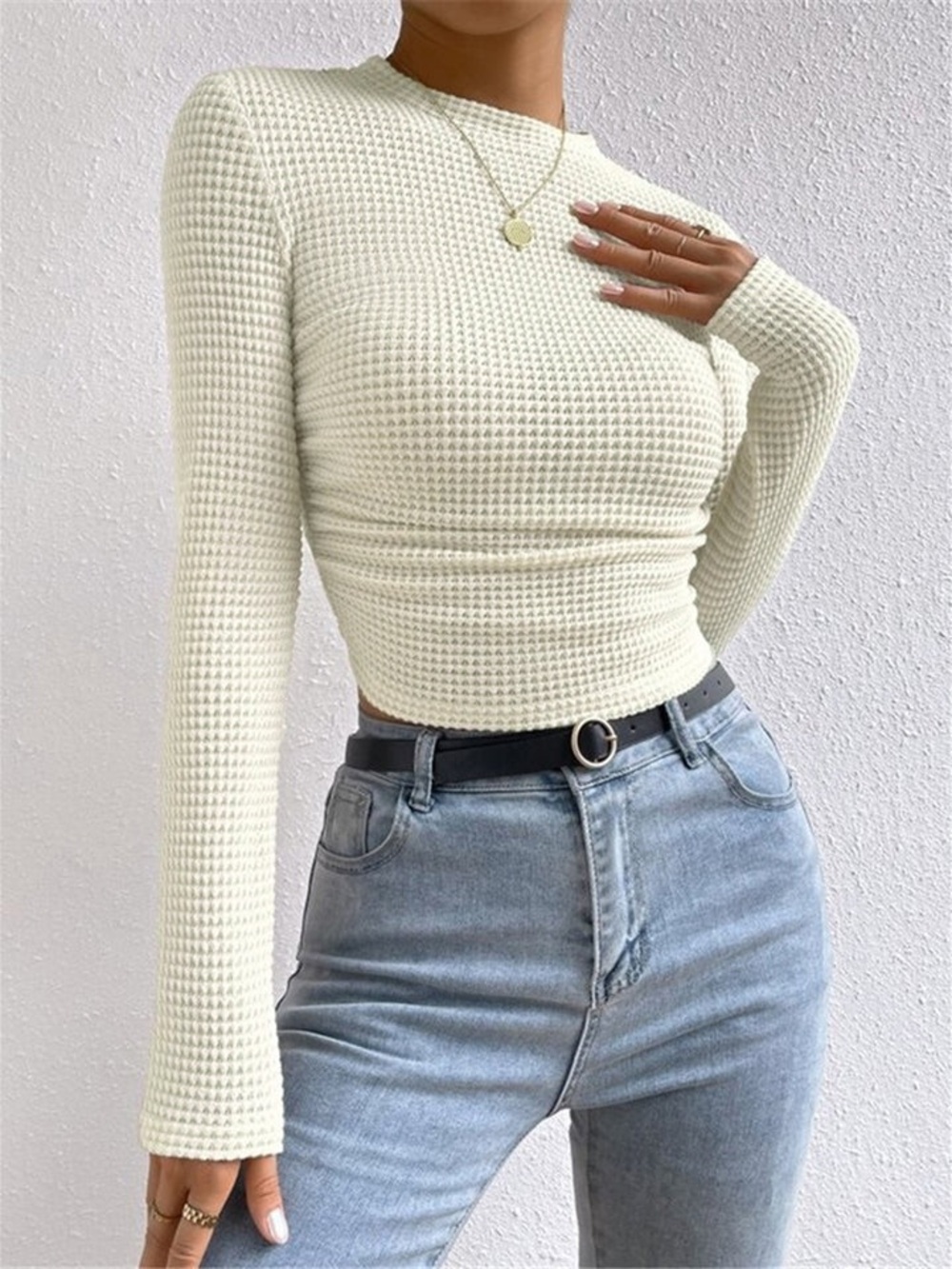 Commense NWT Waffle-Knit Slim Long Sleeve Top in Apricot Size M will fit Small
